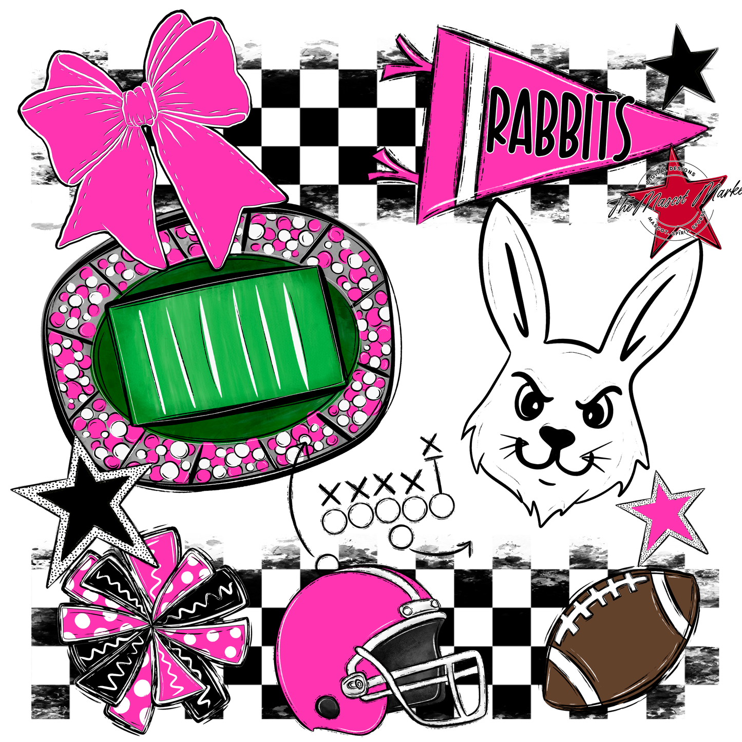 Rabbits Checkers Mascot Spirit Design-Pink
