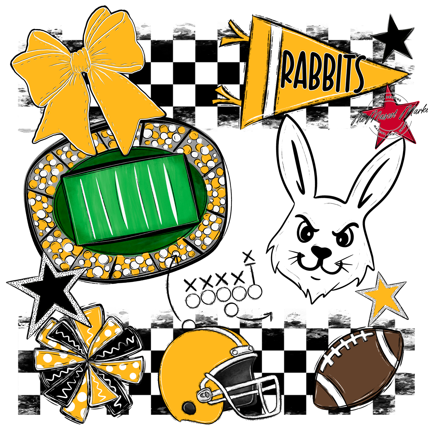 Rabbits Checkers Mascot Spirit Design-Yellow