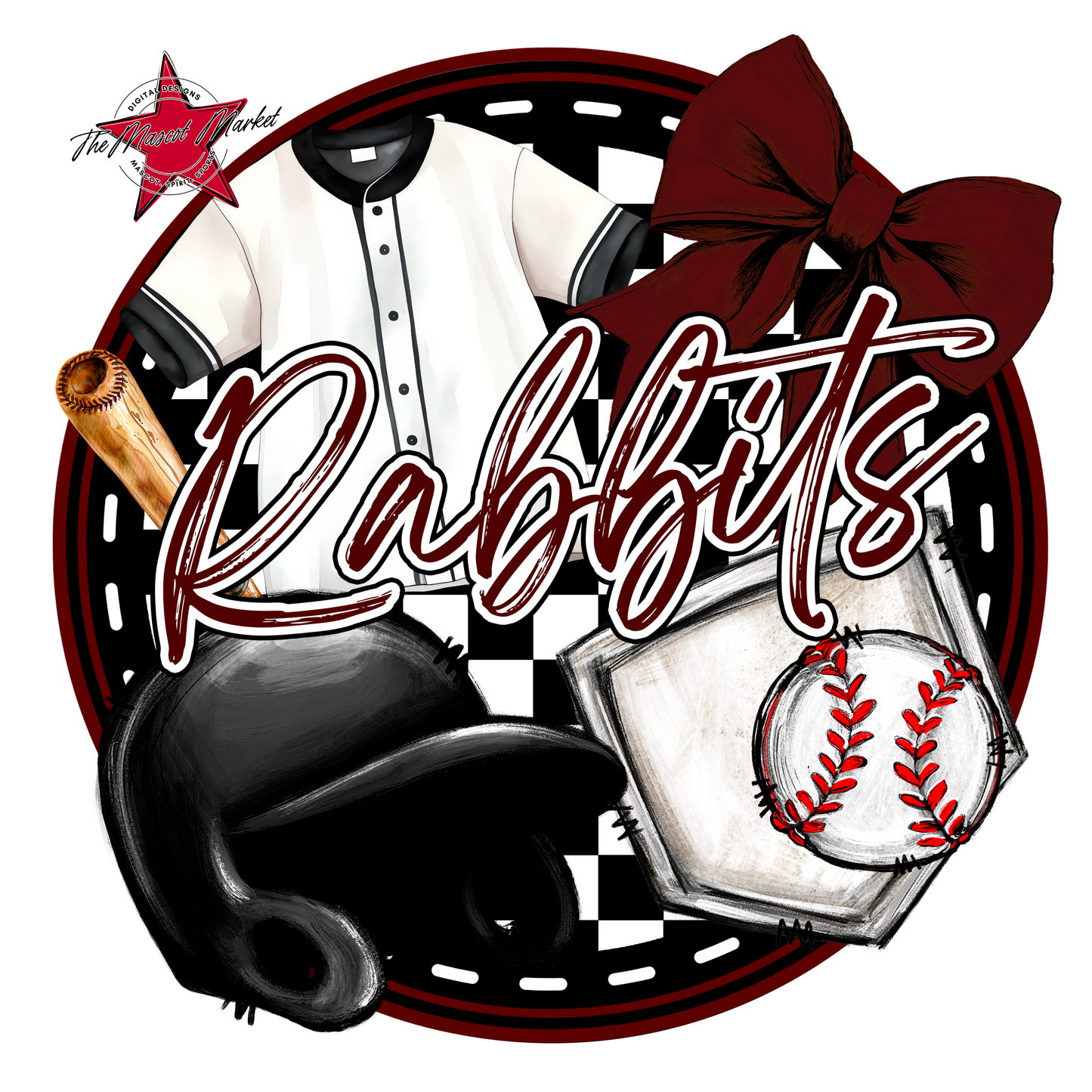 Rabbits Circle Baseball Design-Maroon