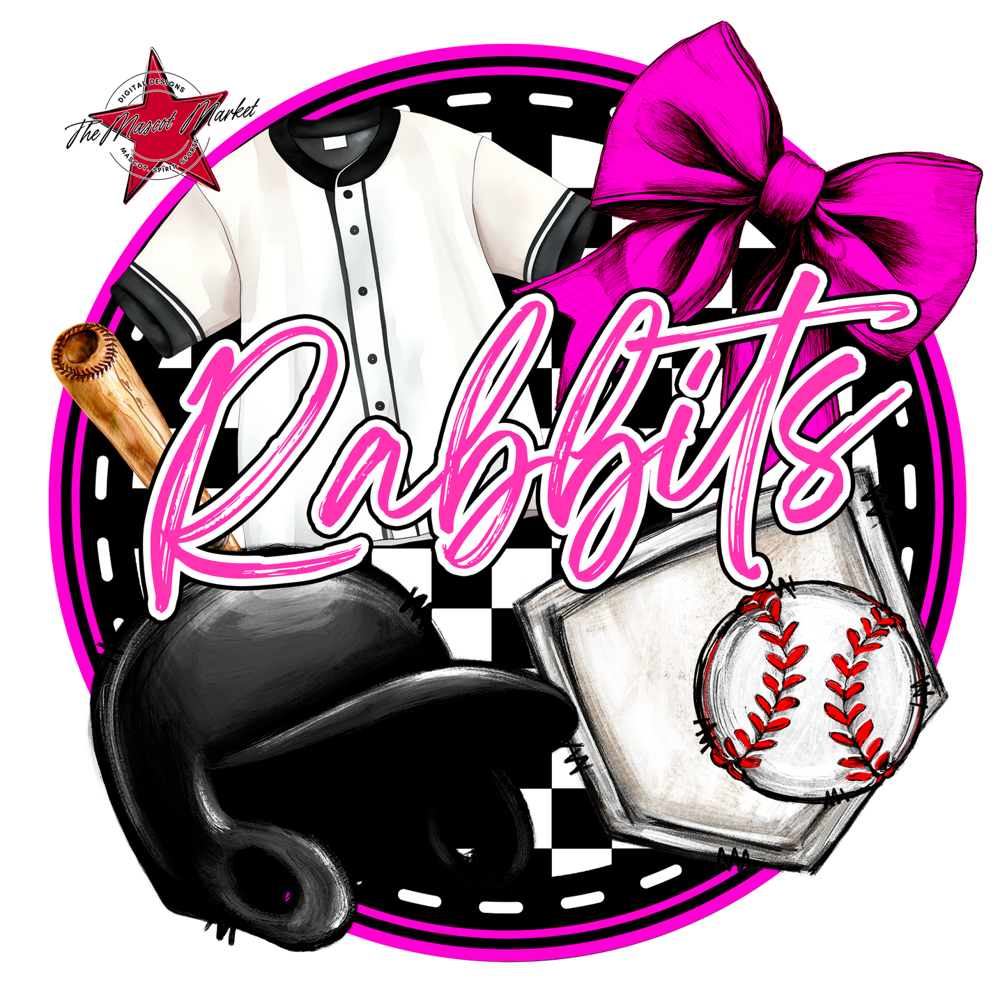 Rabbits Circle Baseball Design-Pink