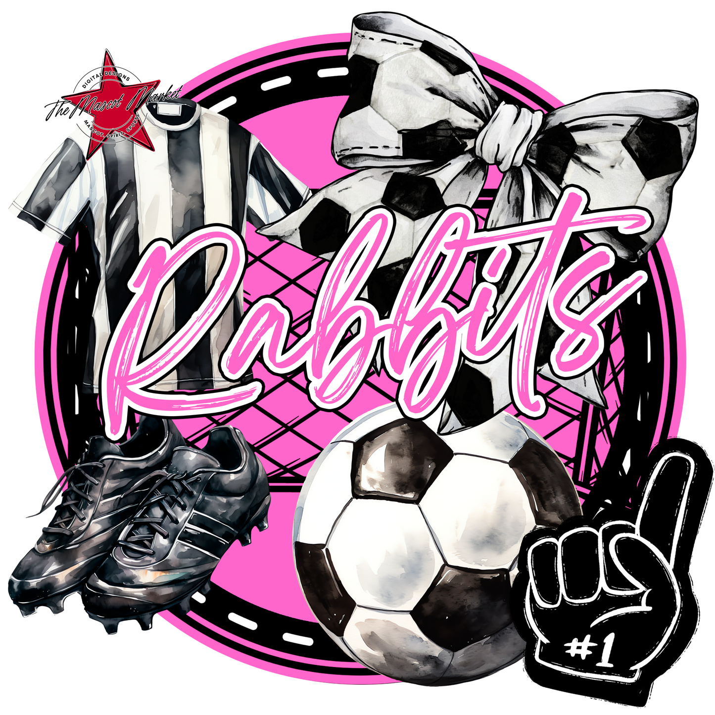 Rabbits Circle Soccer Design-Baby Pink
