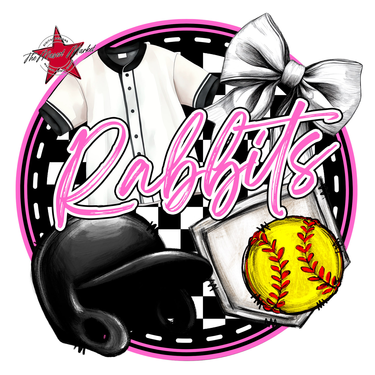 Rabbits Circle Softball Design-Baby Pink