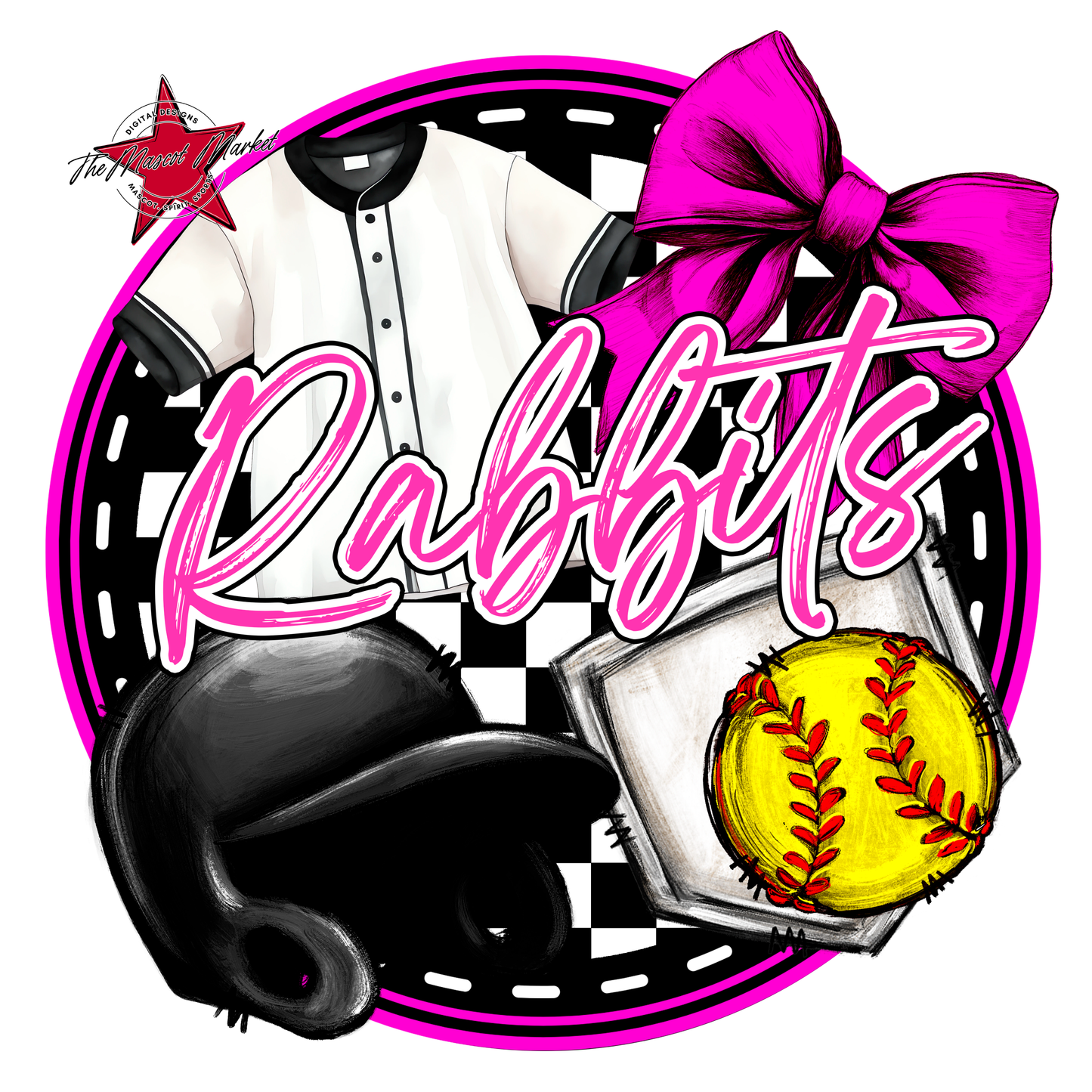 Rabbits Circle Softball Design-Pink