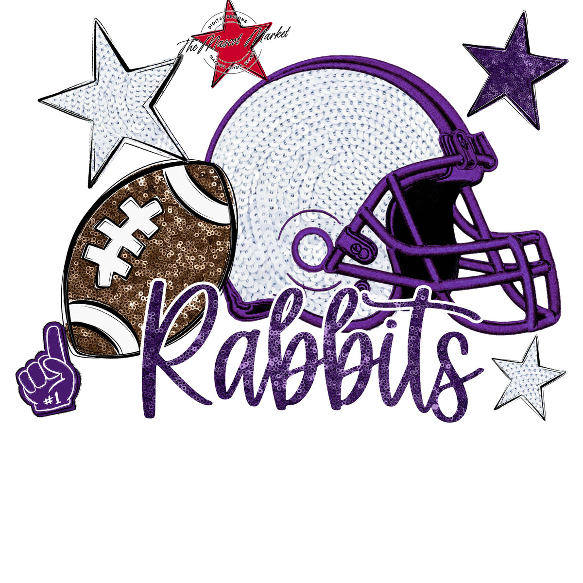 Rabbits Football Embroidered Sequins Design-Purple
