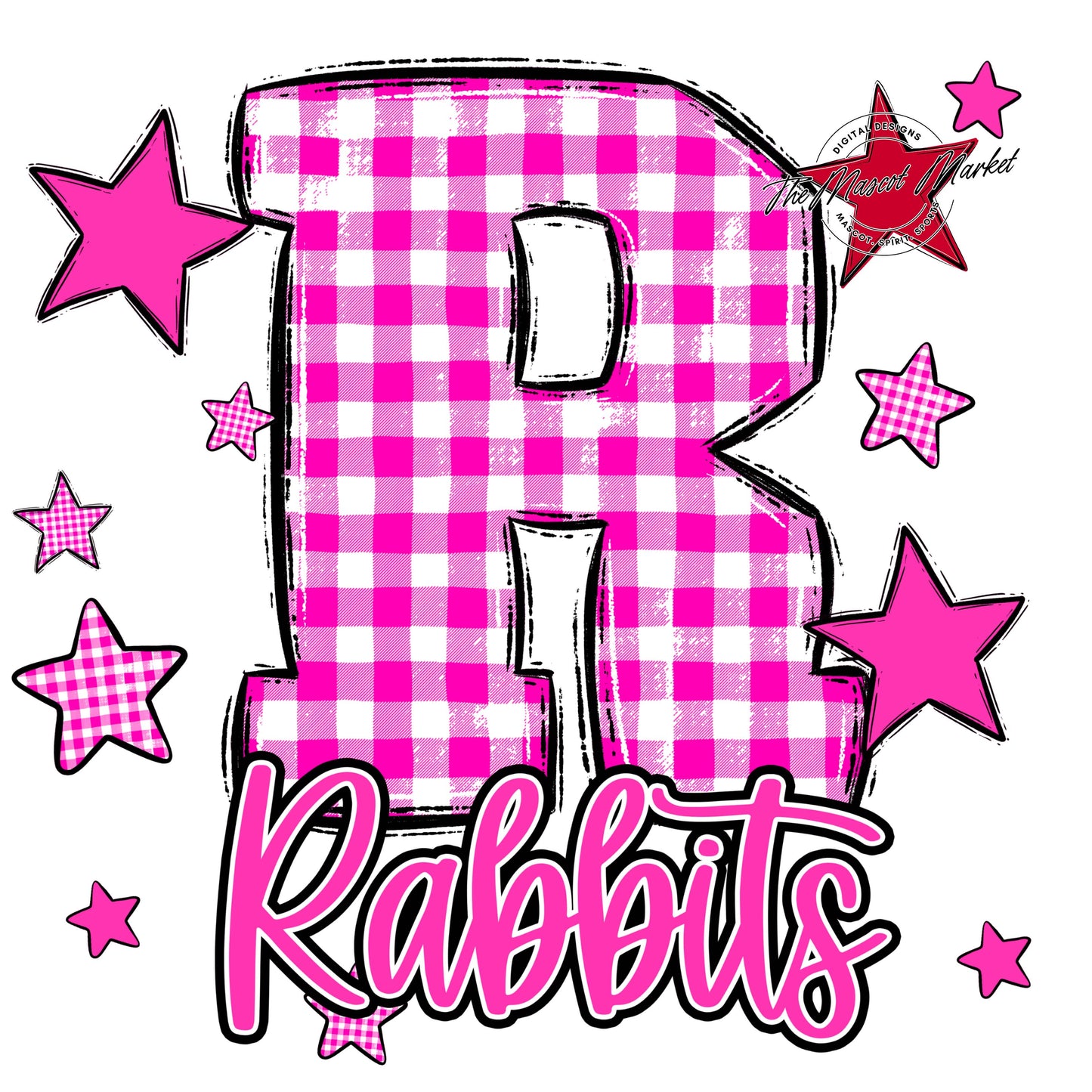 Rabbits Plaid Star Design-Pink