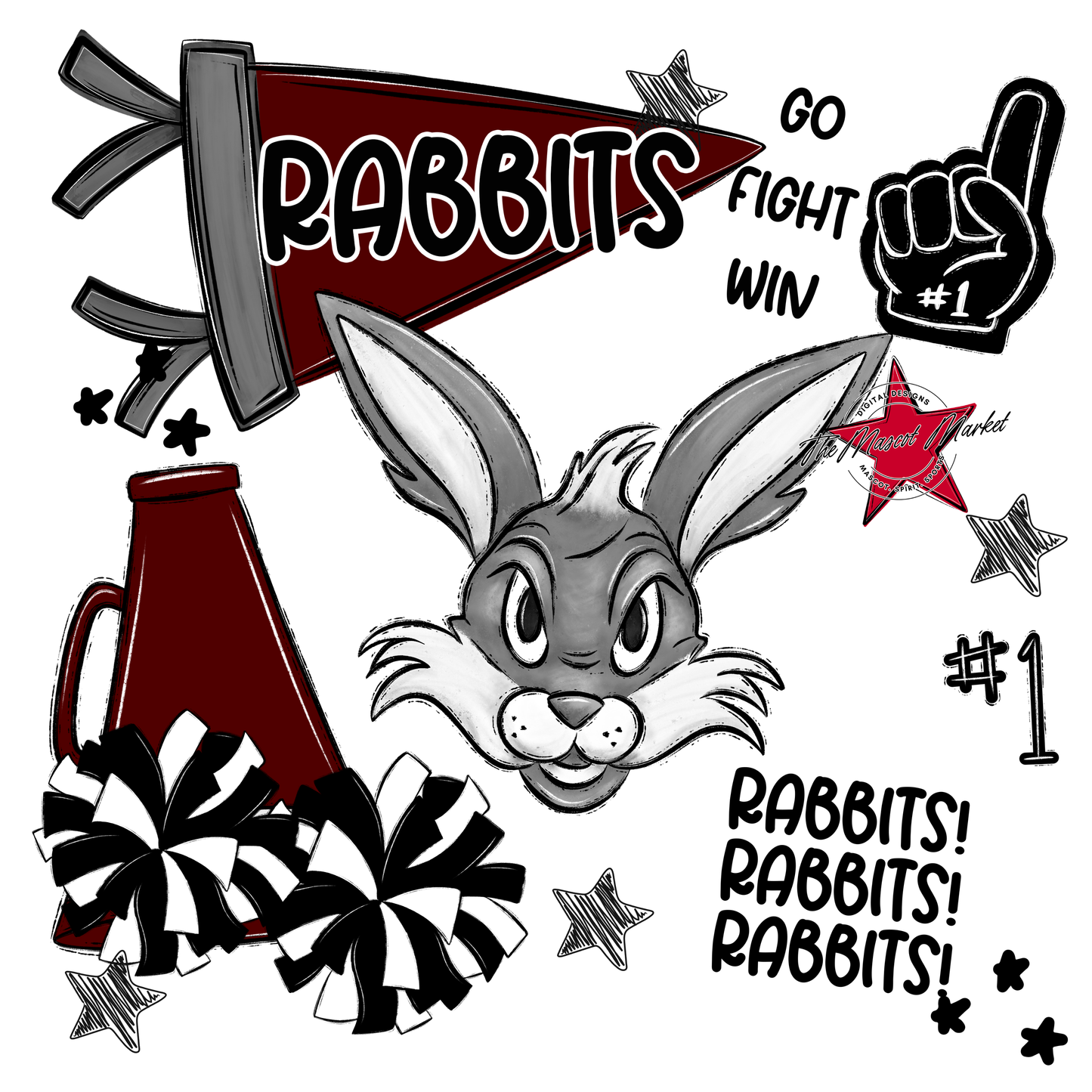 Rabbits Spirit Design-Maroon
