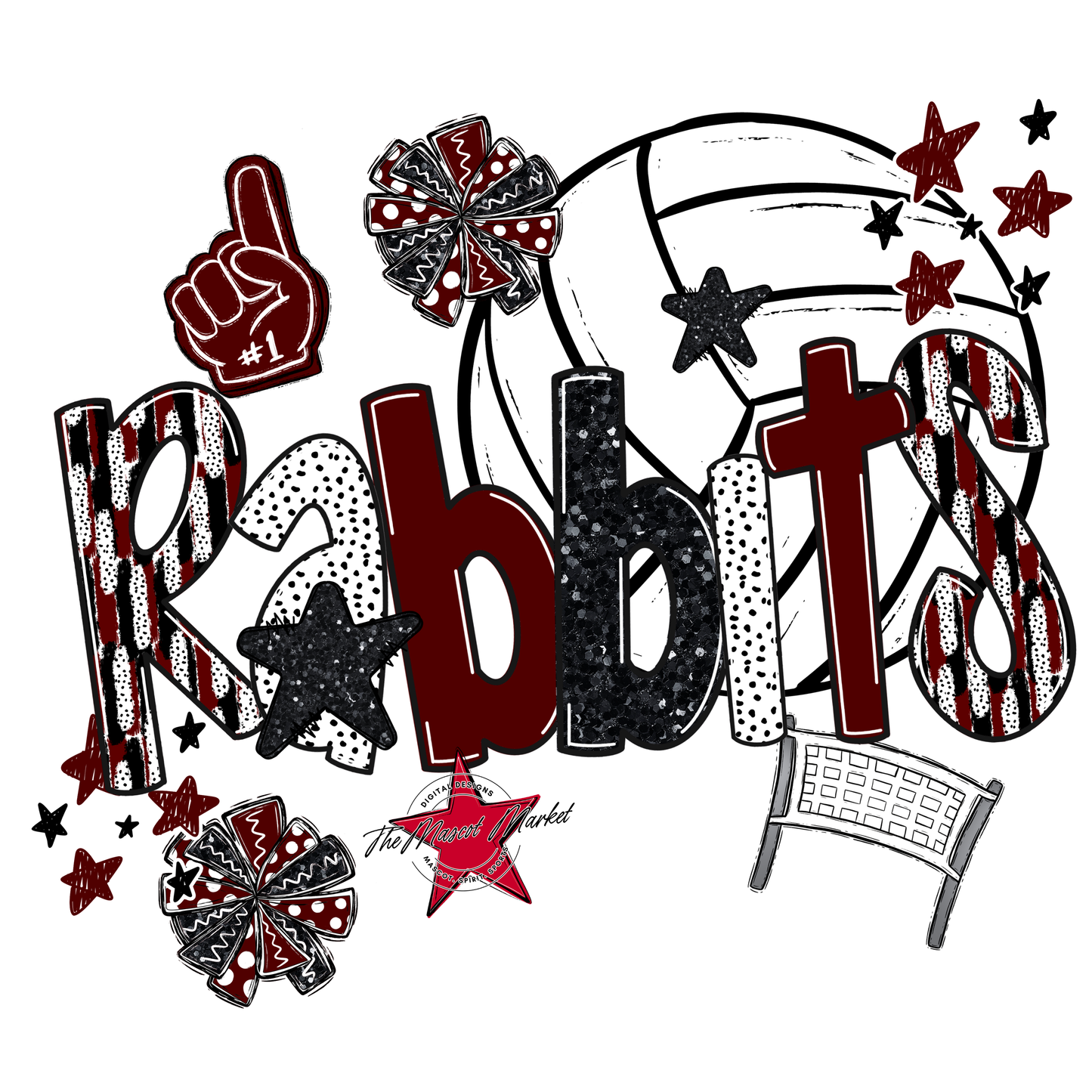 Rabbits Volleyball Scrape-Maroon