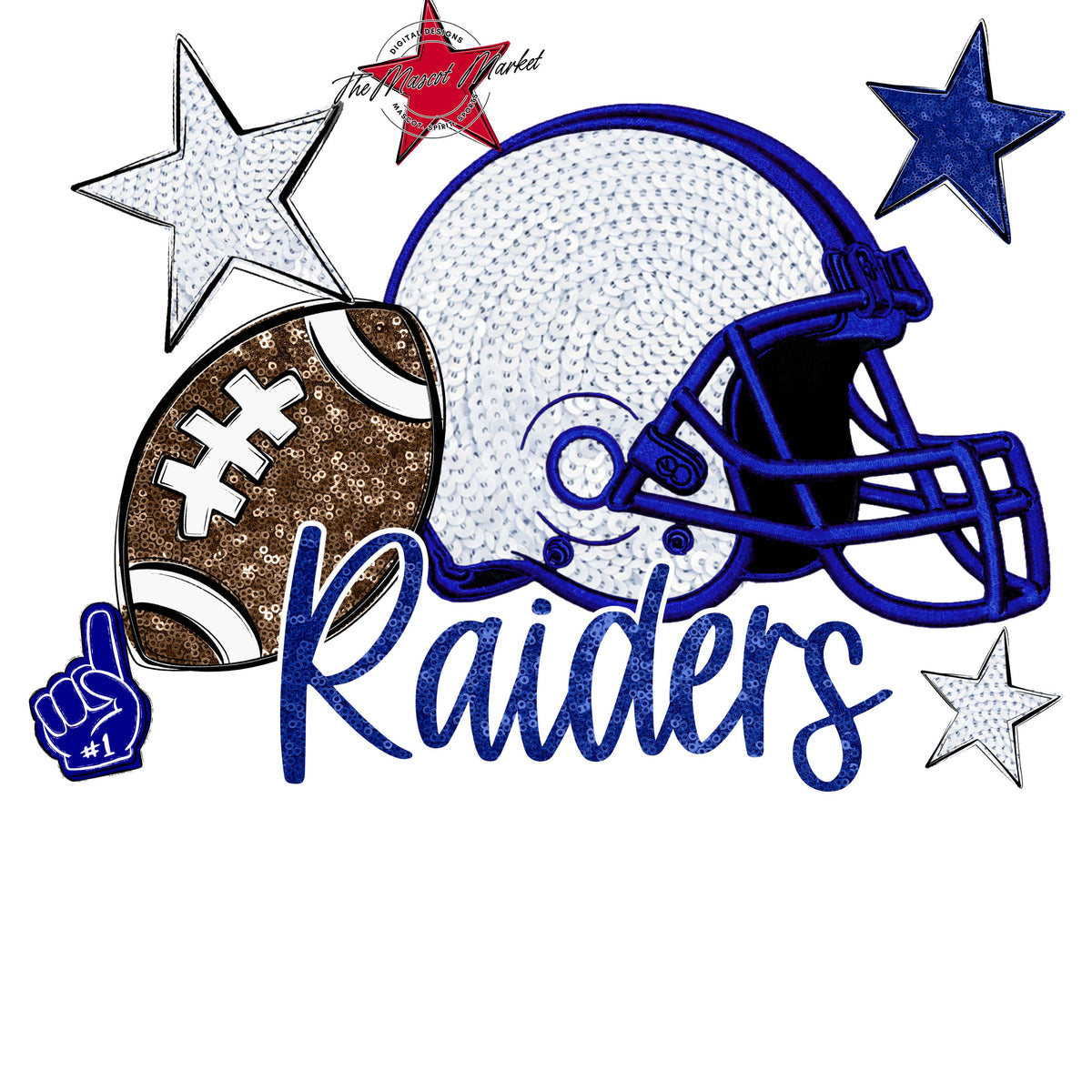 Raiders Football Embroidered Sequins Design-Blue