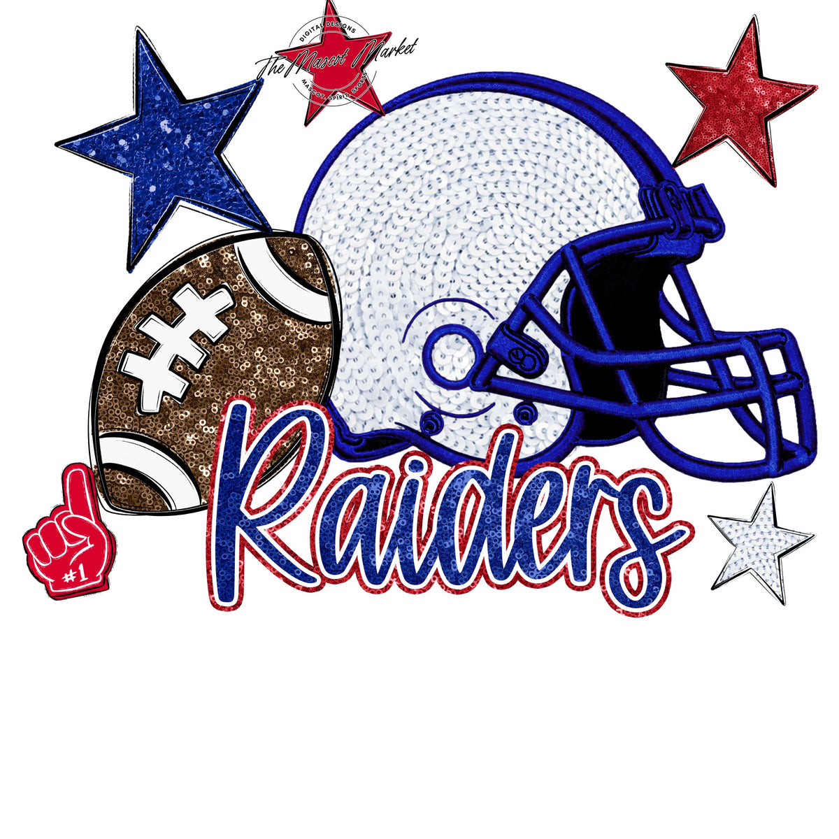 Raiders Football Embroidered Sequins Design-Blue & Red