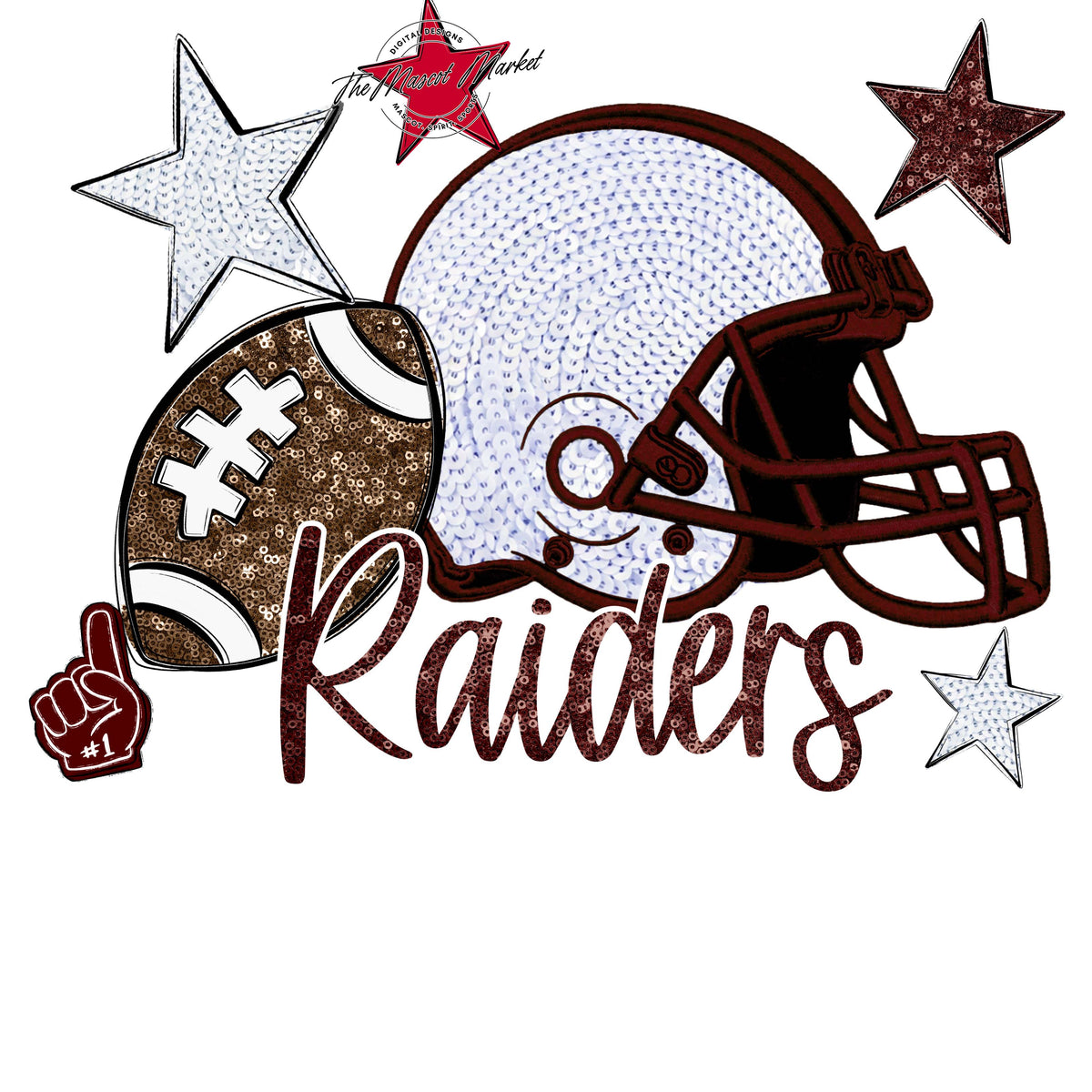 Raiders Football Embroidered Sequins Design-Maroon