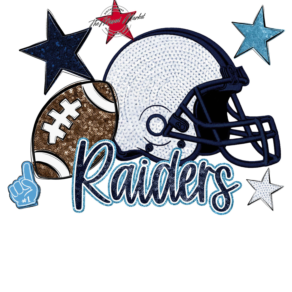 Raiders Football Embroidered Sequins Design-Navy & Carolina Blue