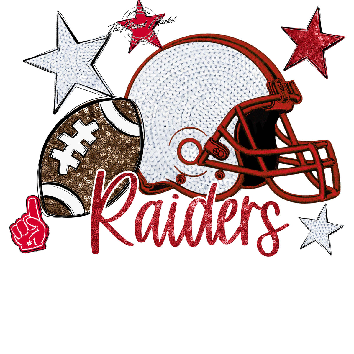 Raiders Football Embroidered Sequins Design-Red