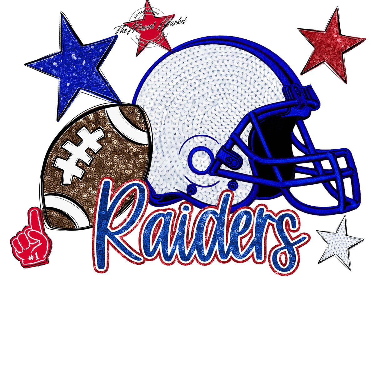 Raiders Football Embroidered Sequins Design-Royal Blue & Red