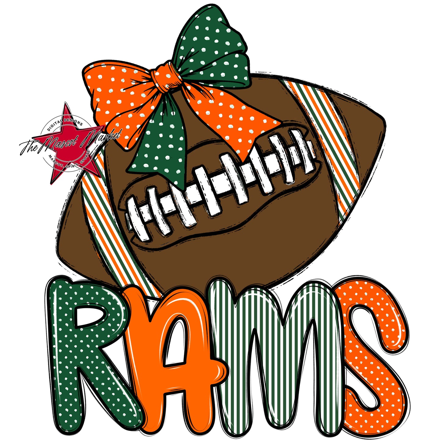 Rams Football Spirit Design-Green & Orange