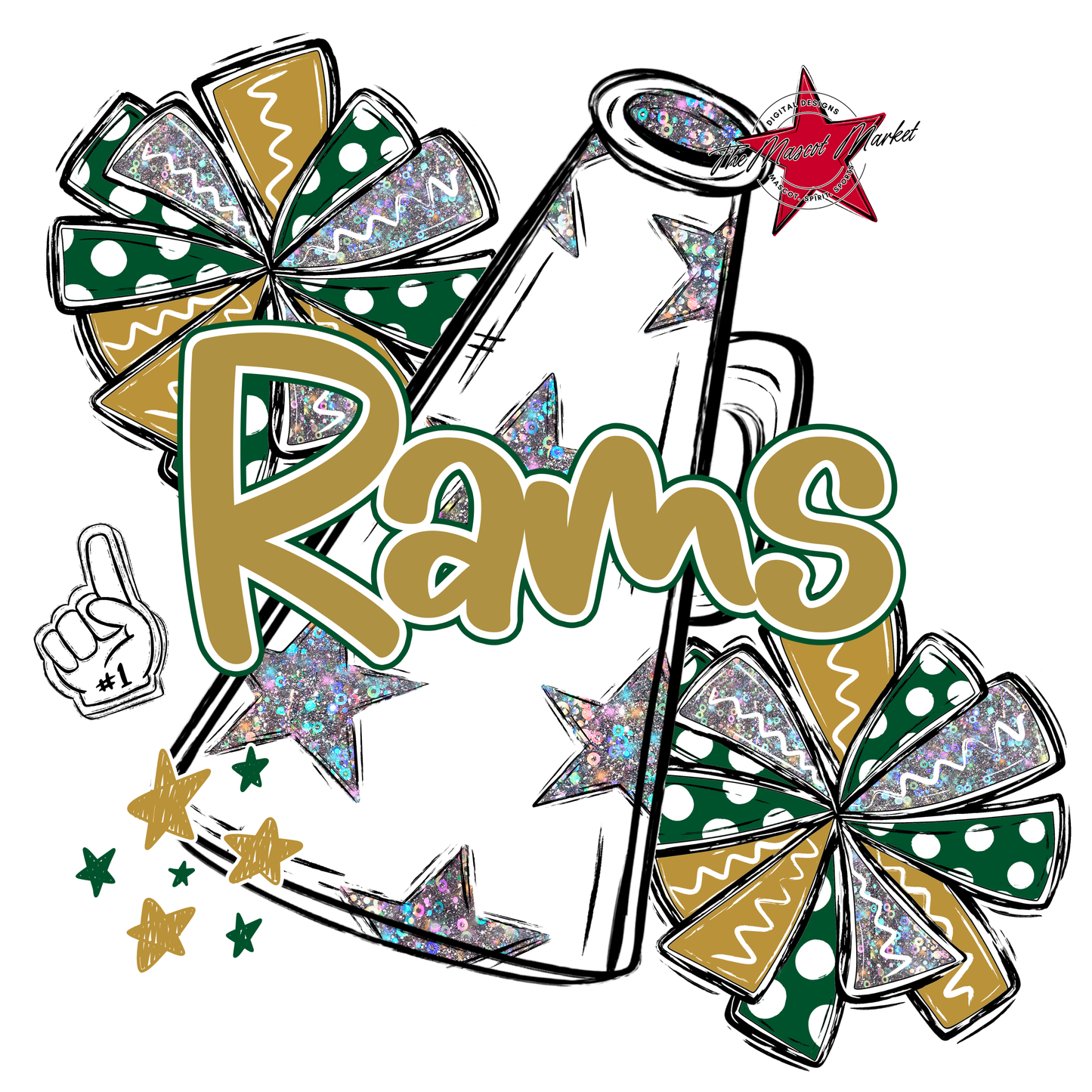 Rams Alpha Megaphone Design-Green-Gold