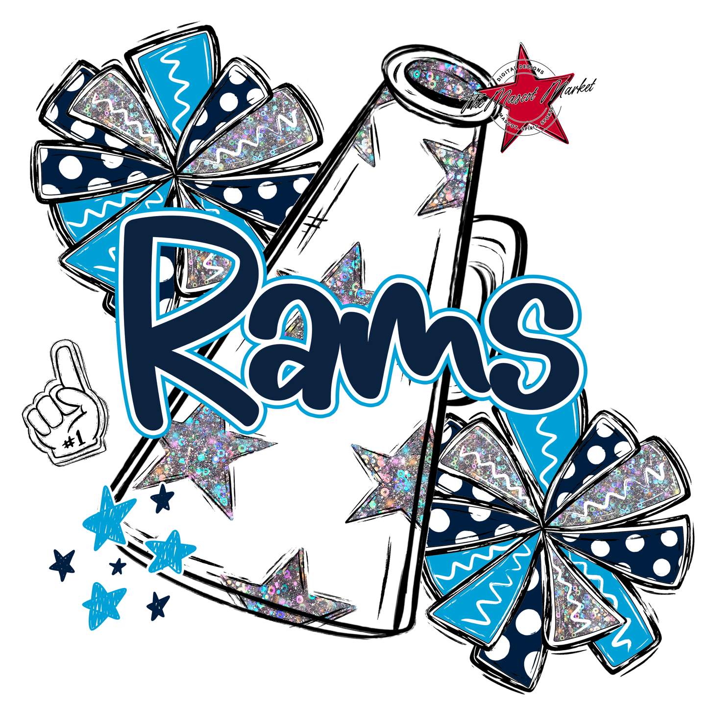 Rams Alpha Megaphone Design-Navy-Carolina Blue