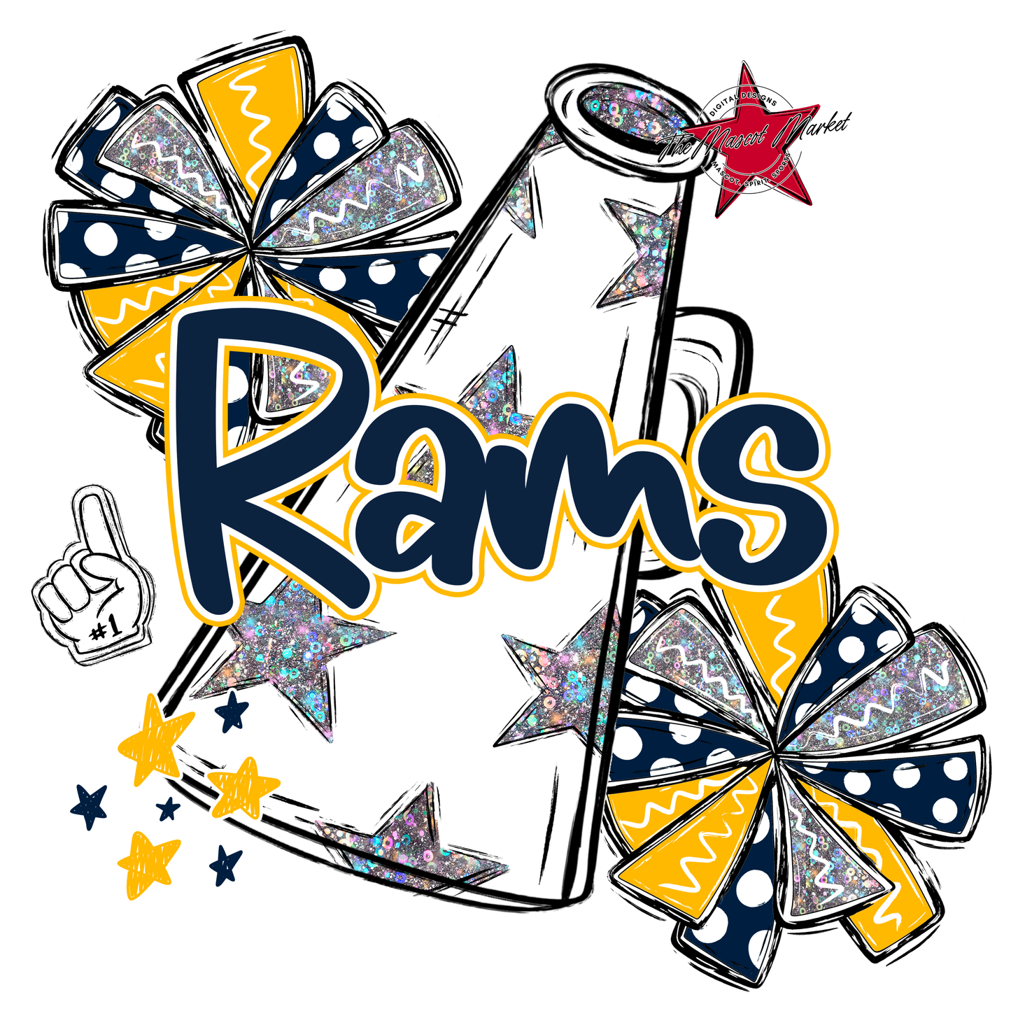 Rams Alpha Megaphone Design-Navy-Yellow