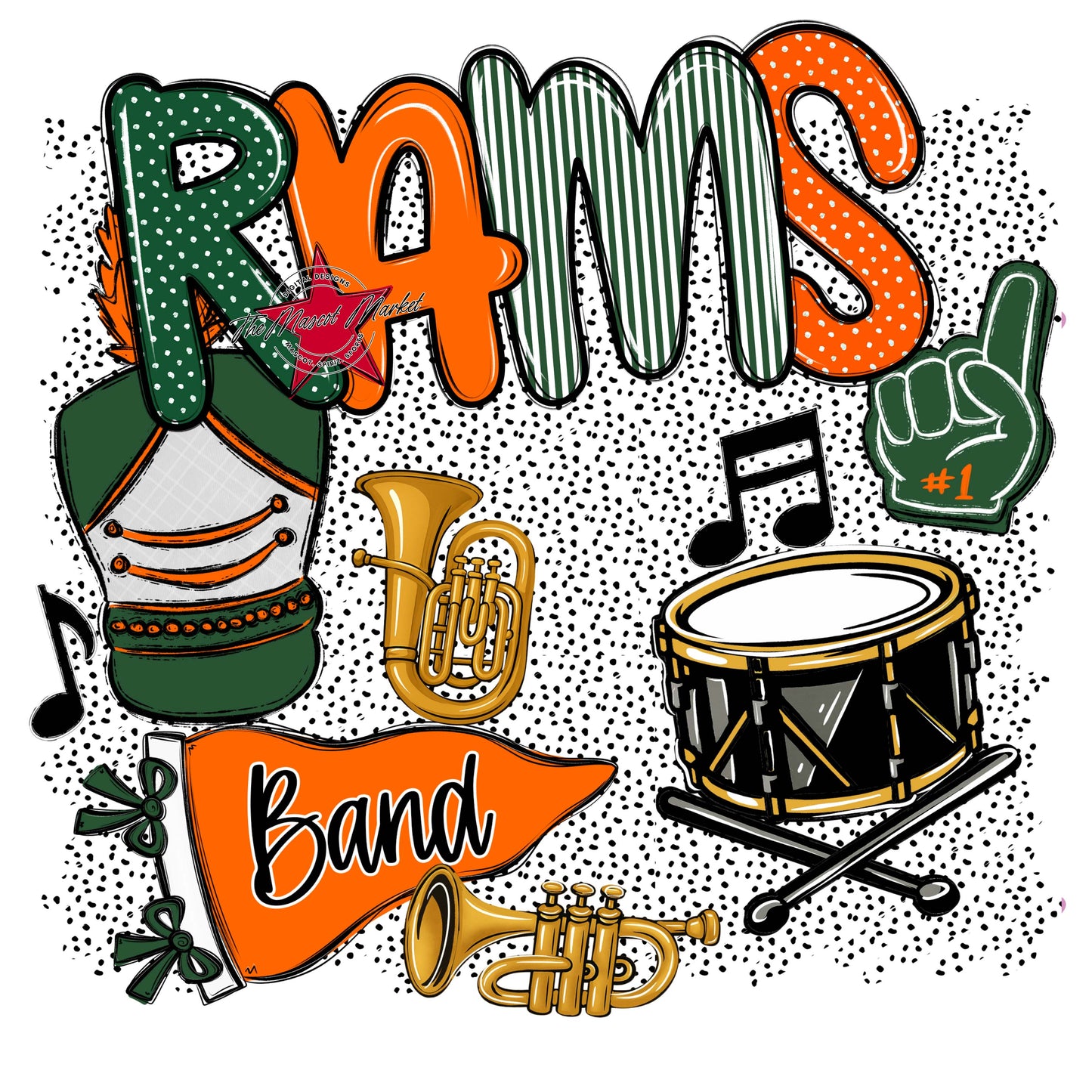 Rams Band Spirit-Green & Orange