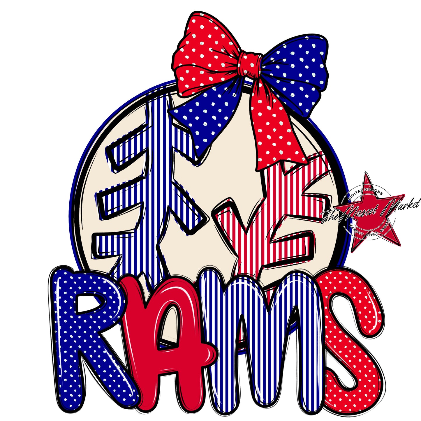 Rams Baseball-Softball Spirit Design-Blue & Red