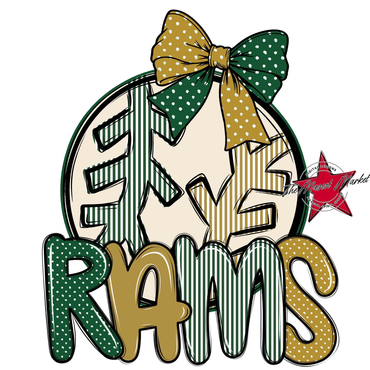 Rams Baseball-Softball Spirit Design-Green & Gold