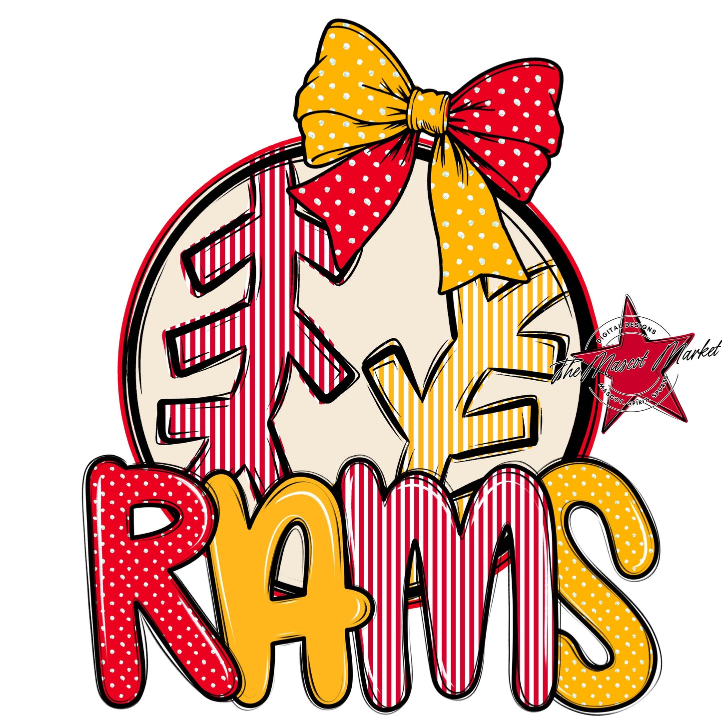 Rams Baseball-Softball Spirit Design-Red & Yellow