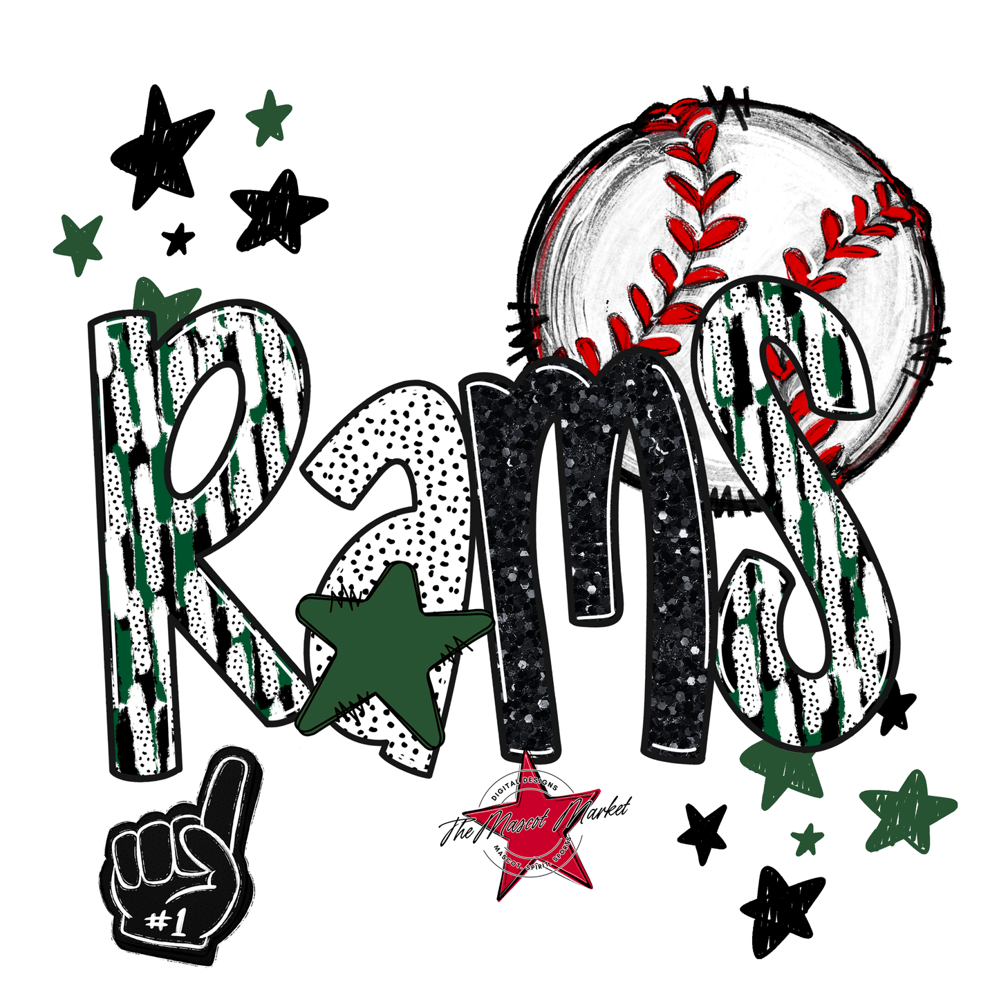 Rams Baseball Scrape-Green