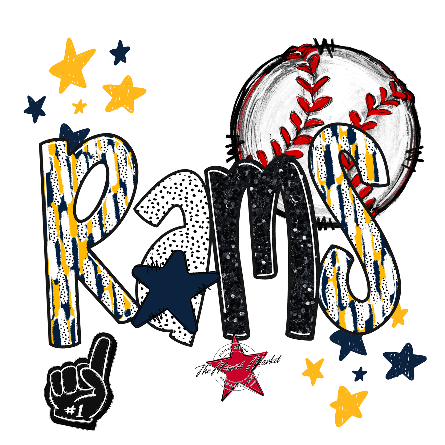 Rams Baseball Scrape-Navy-Yellow