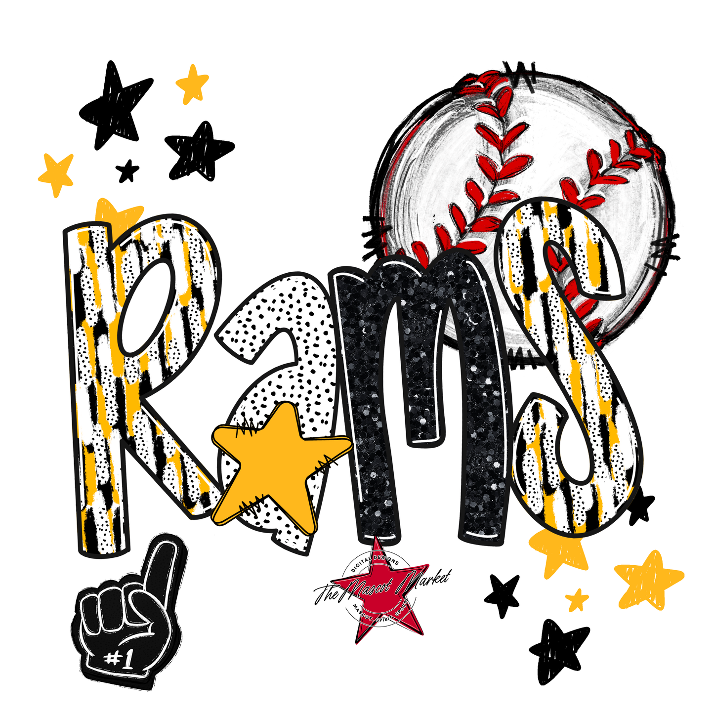 Rams Baseball Scrape-Yellow