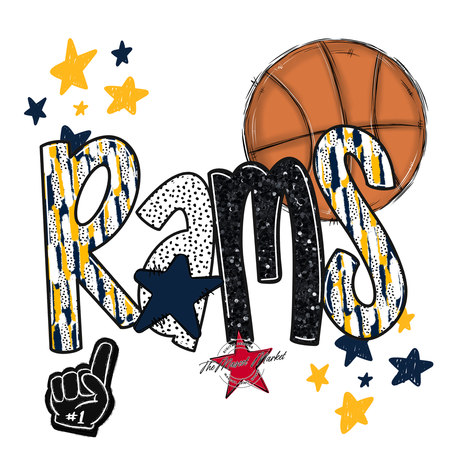 Rams Basketball Scrape-Navy-Yellow