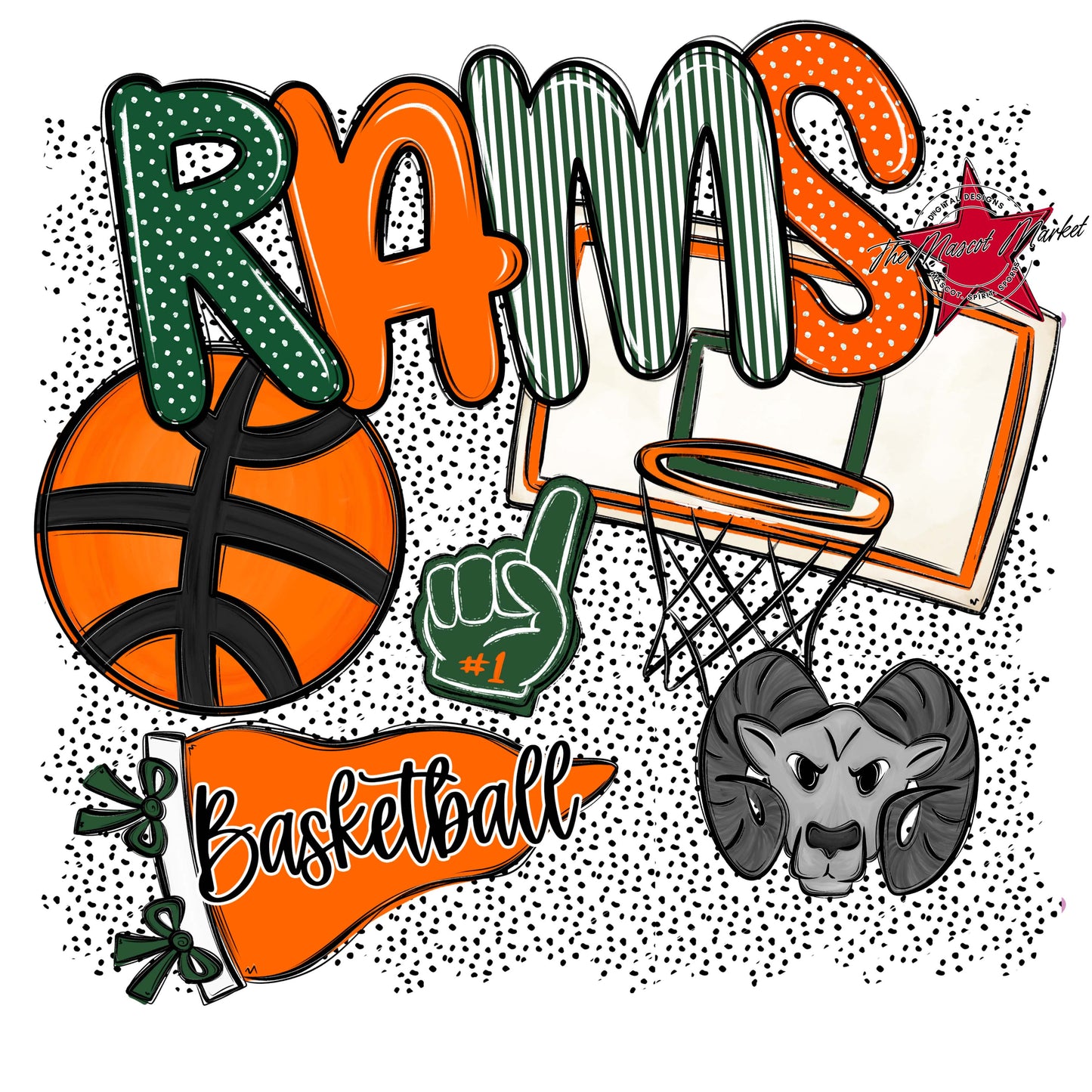 Rams Basketball Spirit-Green & Orange