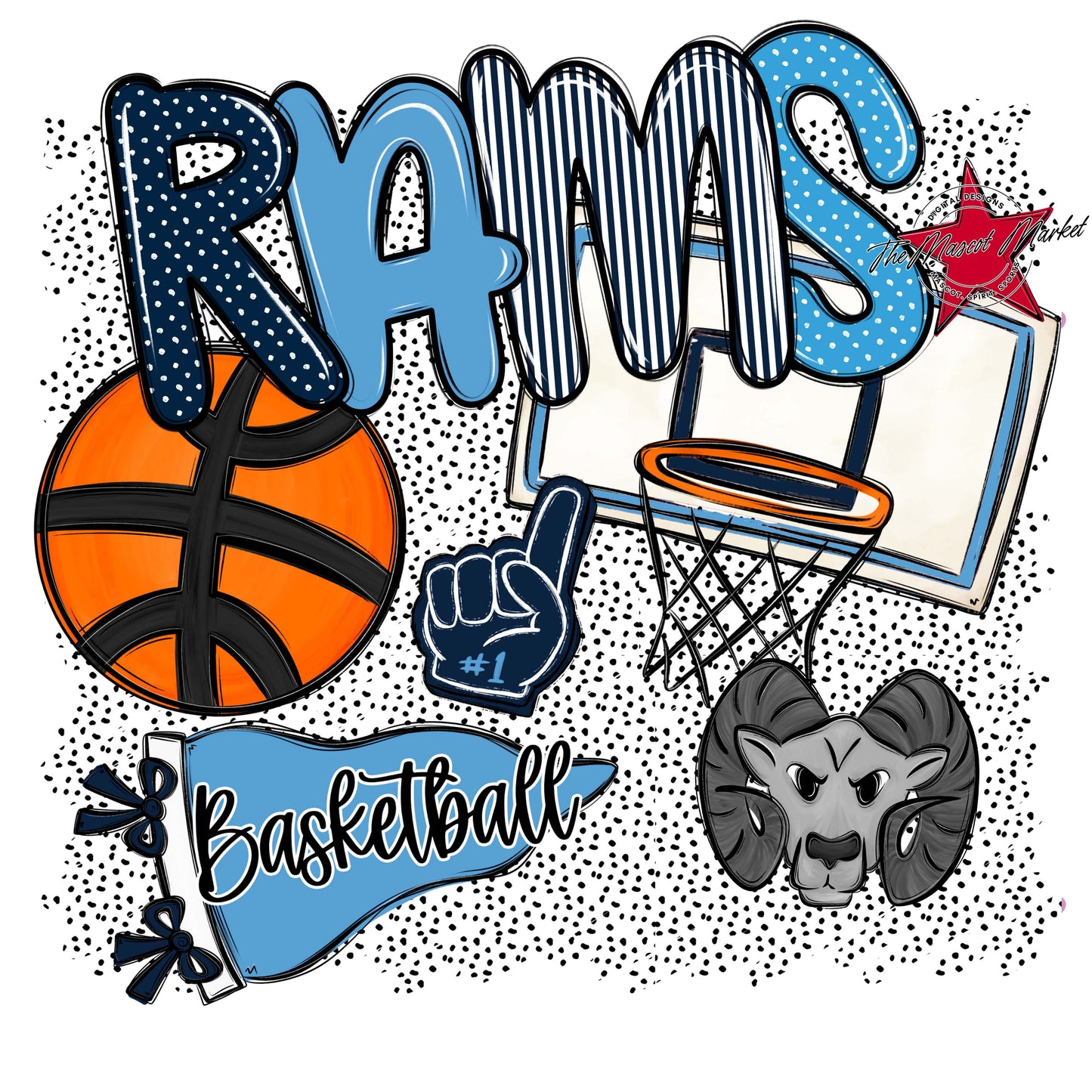 Rams Basketball Spirit-Navy & Carolina Blue