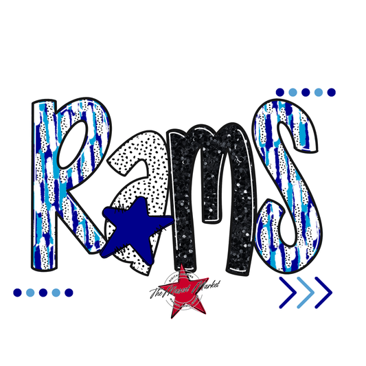 Rams Brushstroke Alpha w Arrows-Blue-Carolina Blue