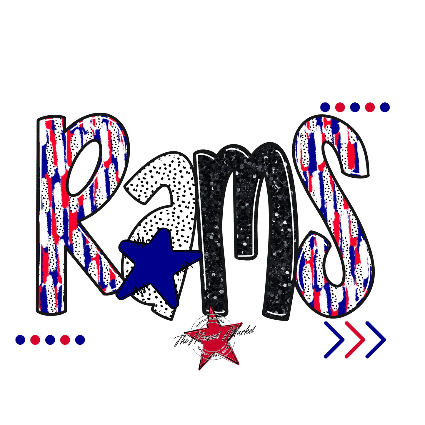 Rams Brushstroke Alpha w Arrows-Blue-Red