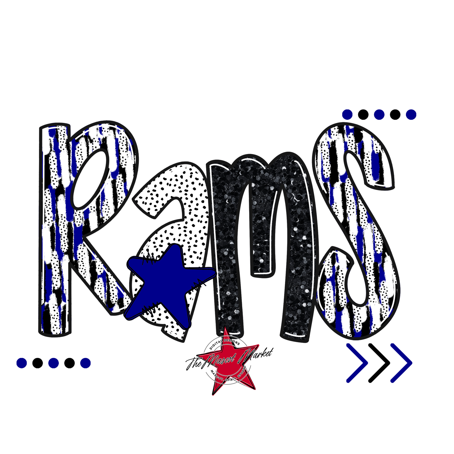 Rams Brushstroke Alpha w Arrows-Blue