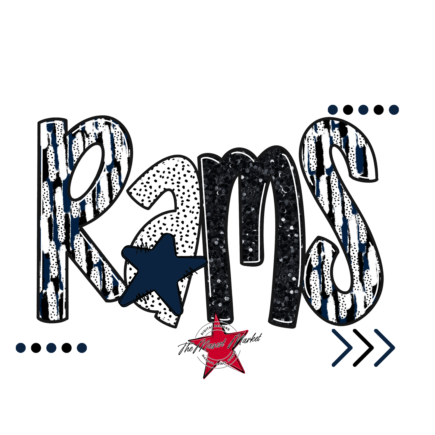 Rams Brushstroke Alpha w Arrows-Navy