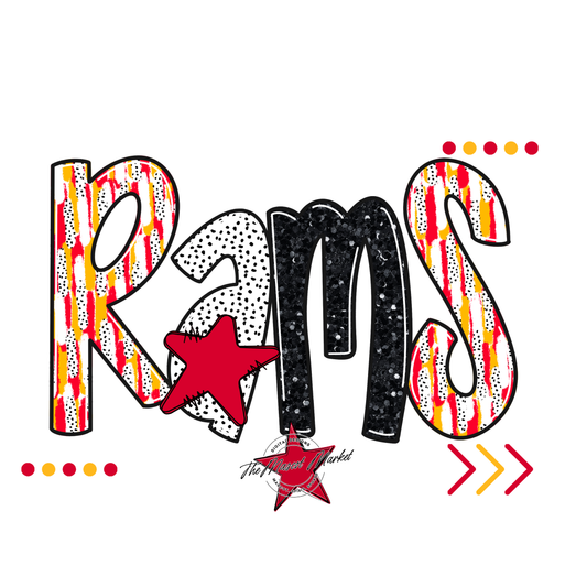 Rams Brushstroke Alpha w Arrows-Red-Yellow