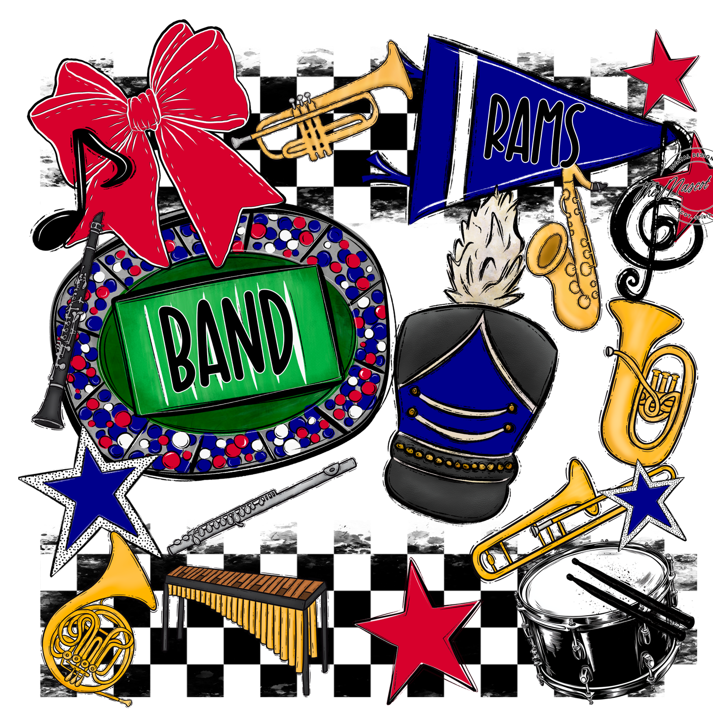 Rams Checkers Band Spirit Design-Blue-Red