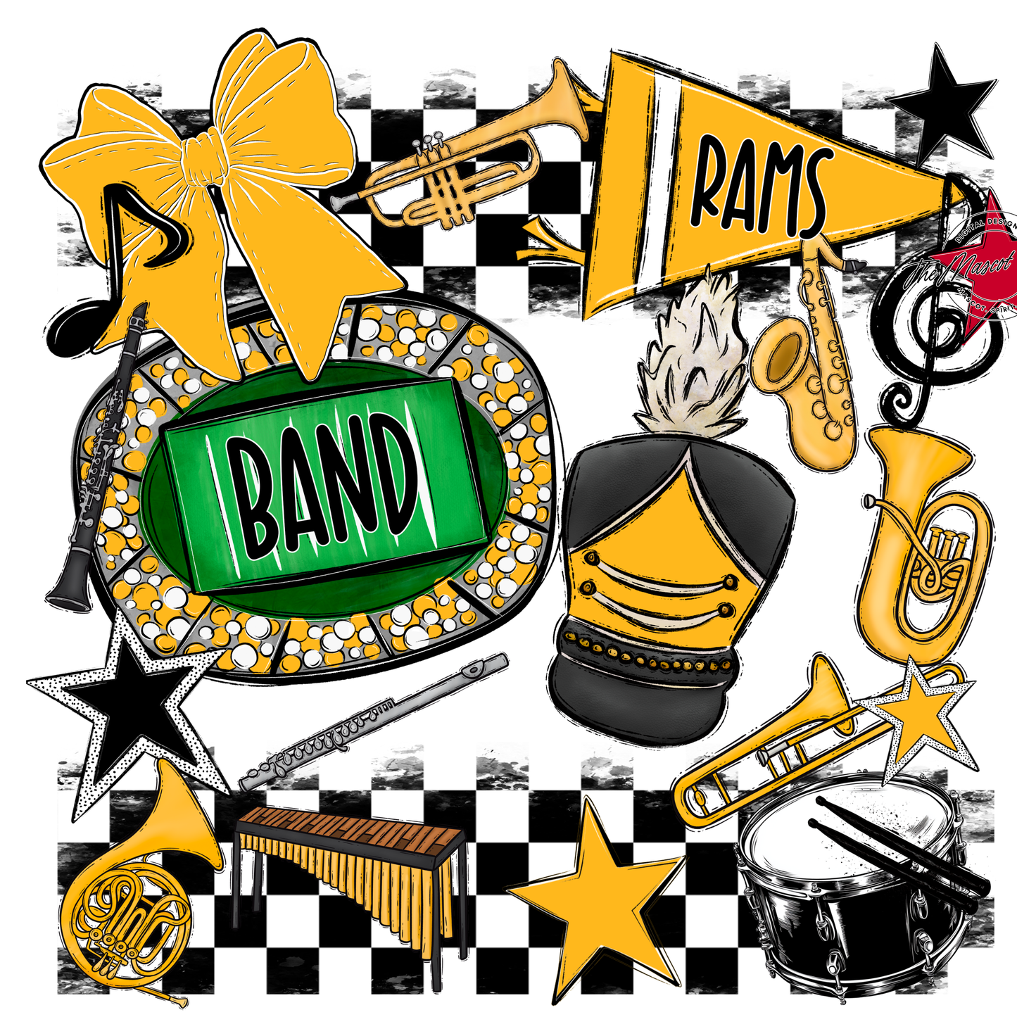 Rams Checkers Band Spirit Design-Yellow