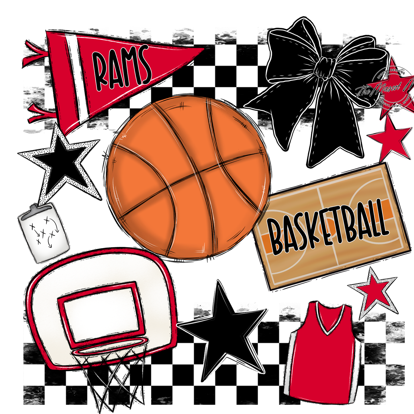 Rams Checkers Basketball Spirit Design-Red