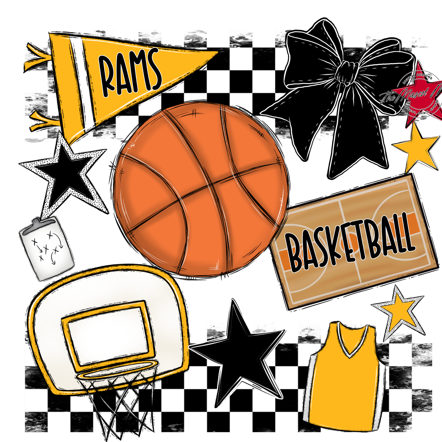 Rams Checkers Basketball Spirit Design-Yellow