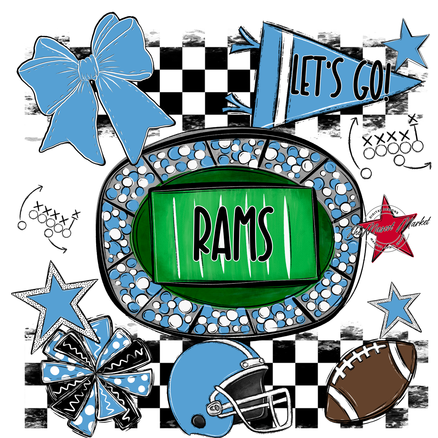 Rams Checkers Spirit Design-Carolina Blue