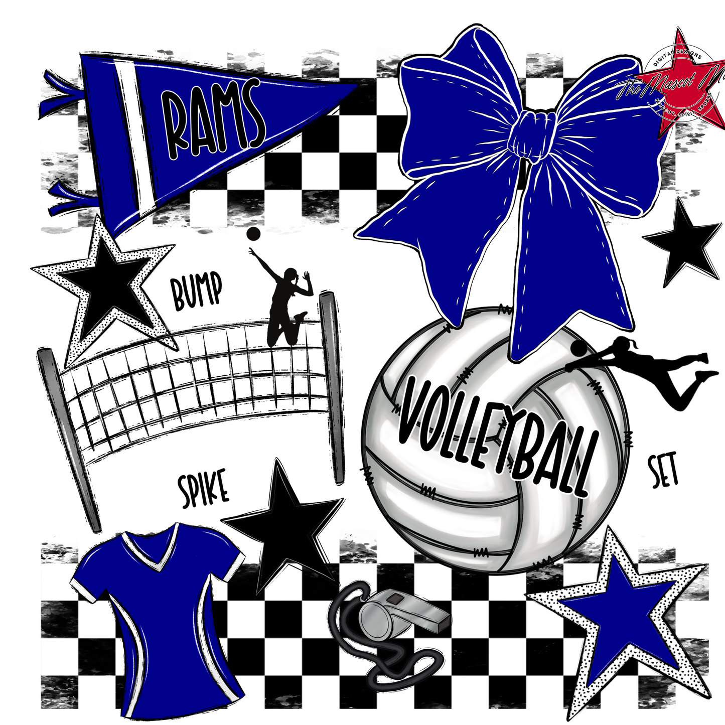 Rams Checkers Volleyball Spirit Design-Blue