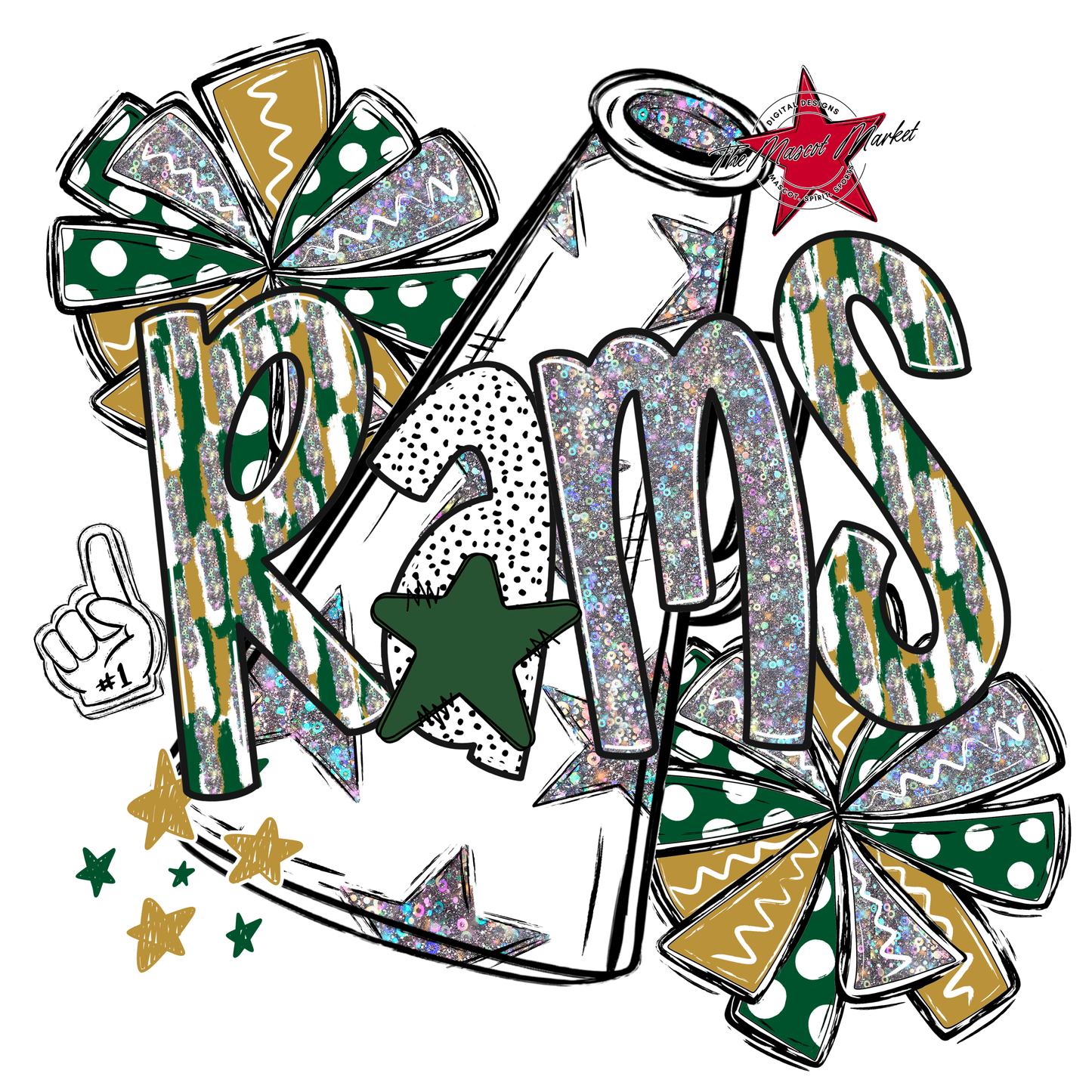 Rams Cheer Megaphone Scrape-Green-Gold
