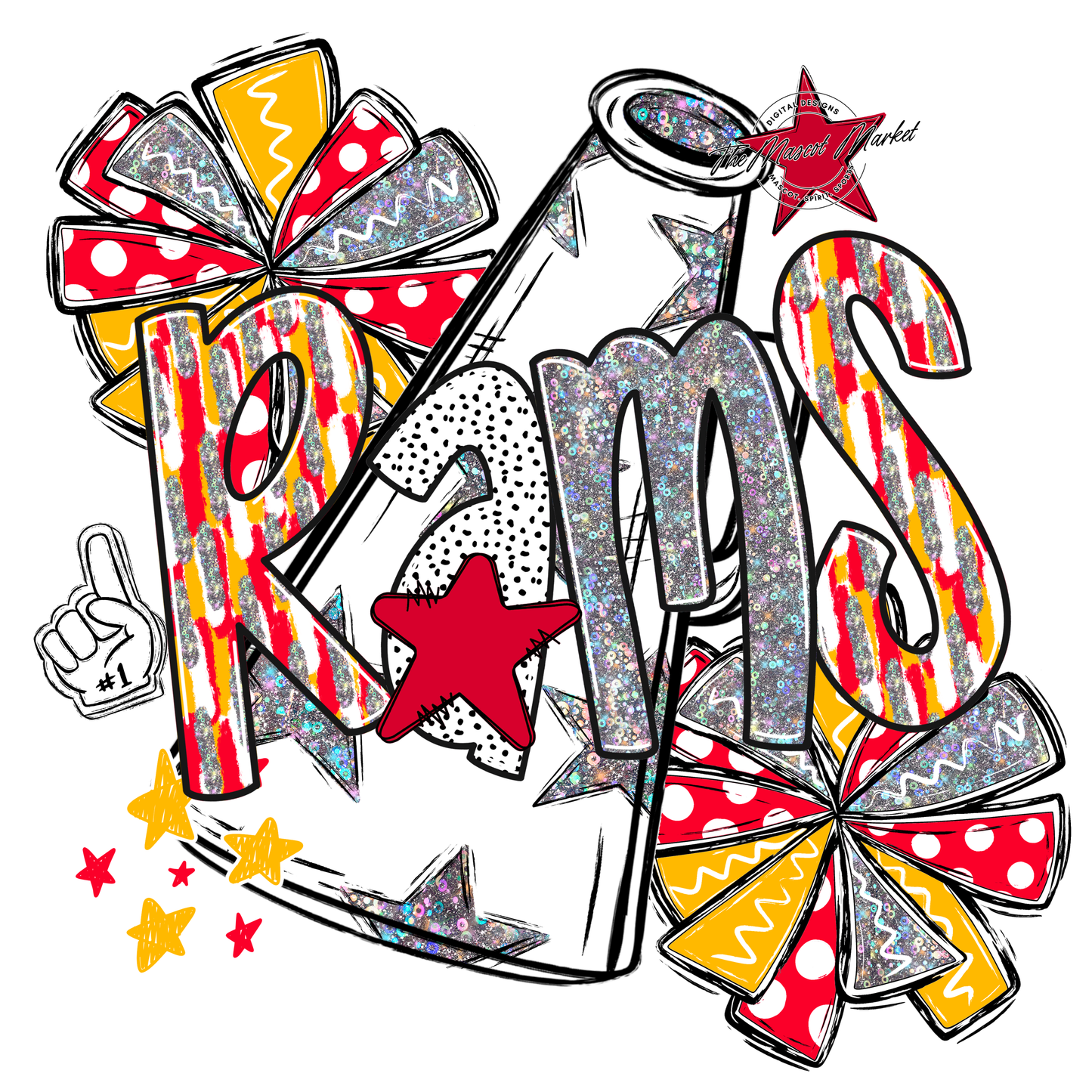 Rams Cheer Megaphone Scrape-Red-Yellow
