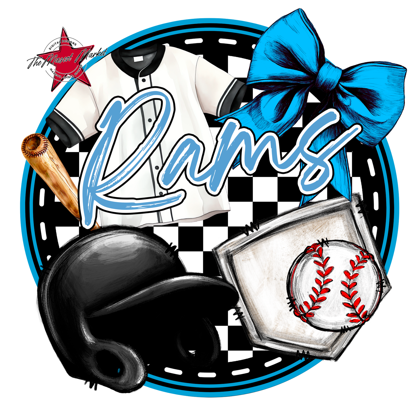 Rams Circle Baseball Design-Carolina Blue