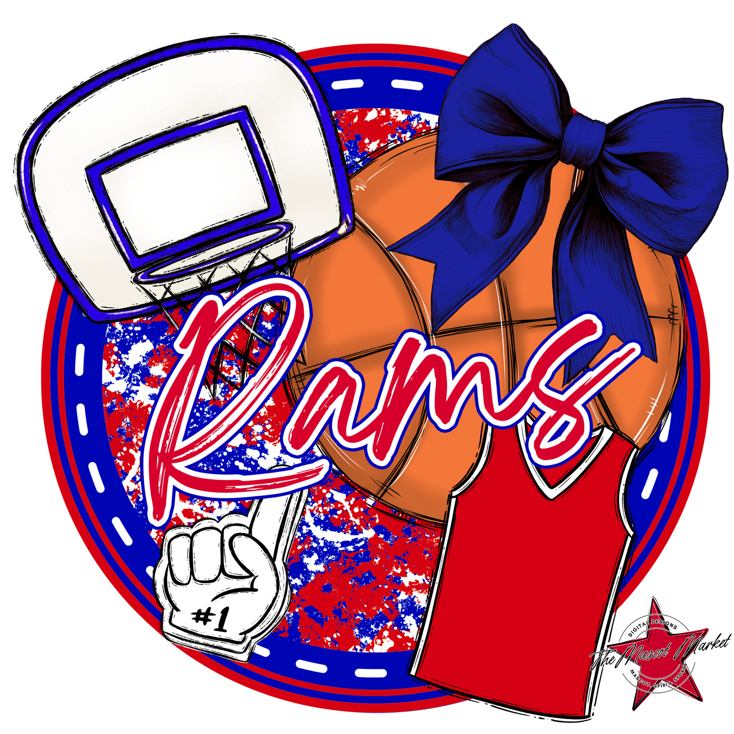 Rams Circle Basketball Design-Blue-Red