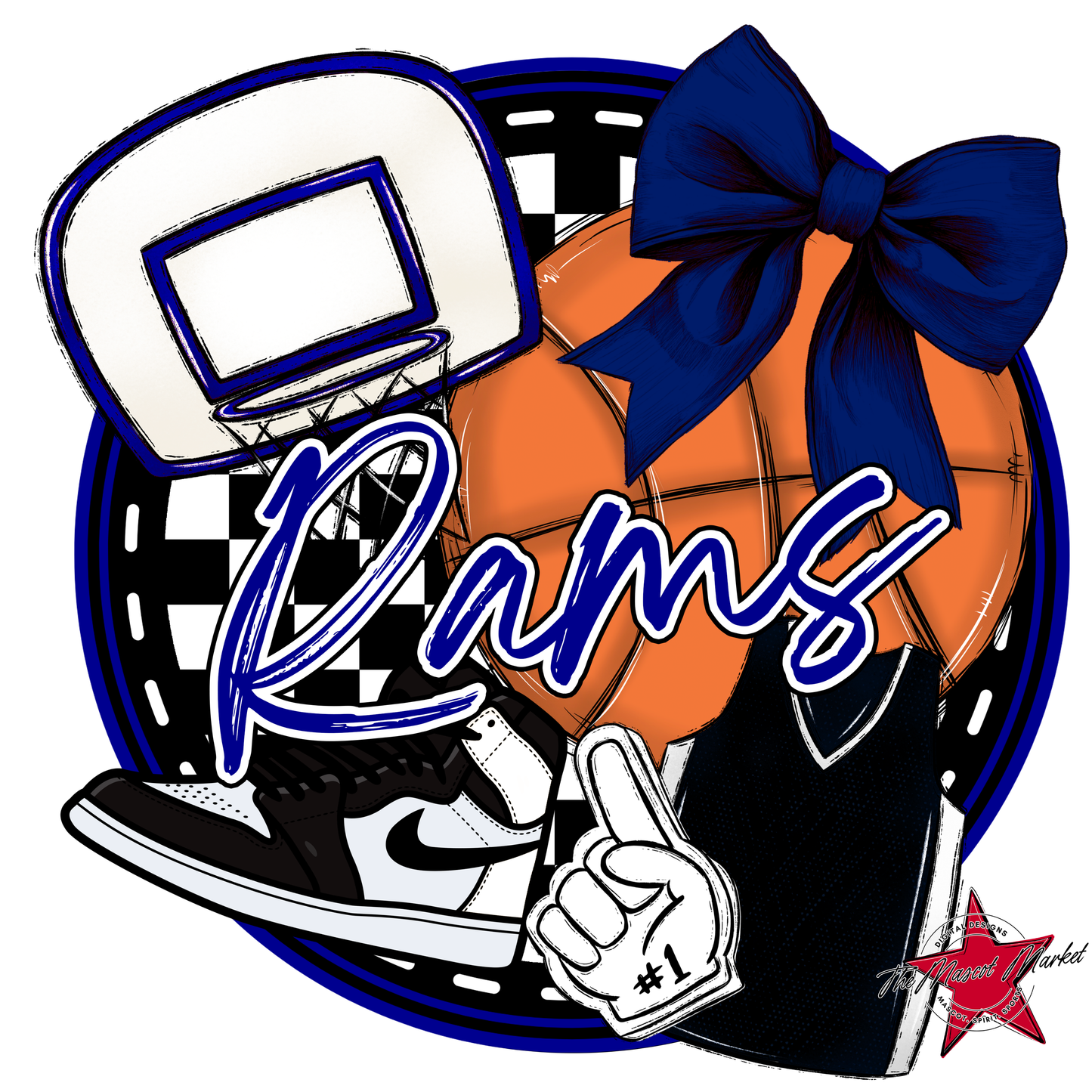 Rams Circle Basketball Design-Blue
