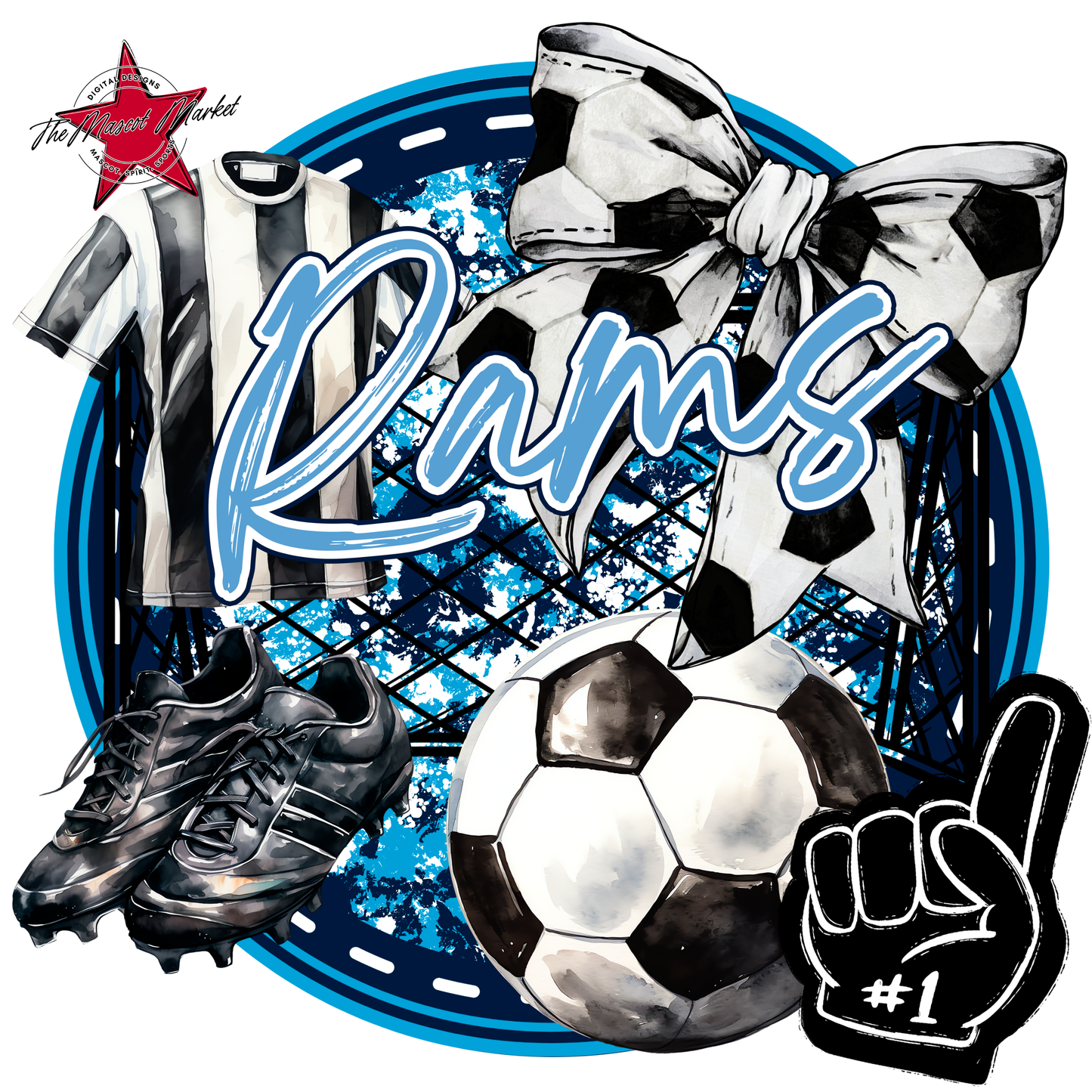 Rams Circle Soccer Design-Navy-Carolina Blue