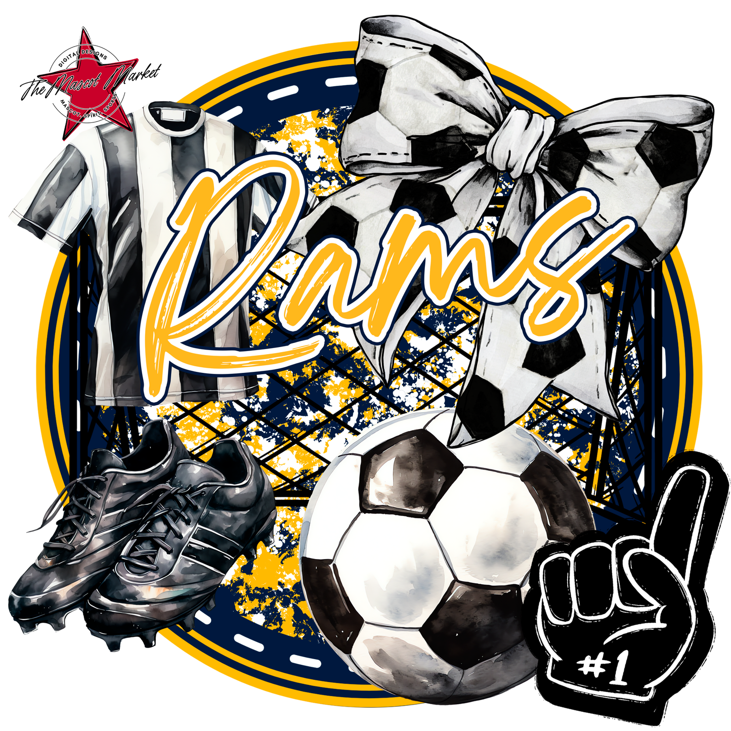 Rams Circle Soccer Design-Navy-Yellow