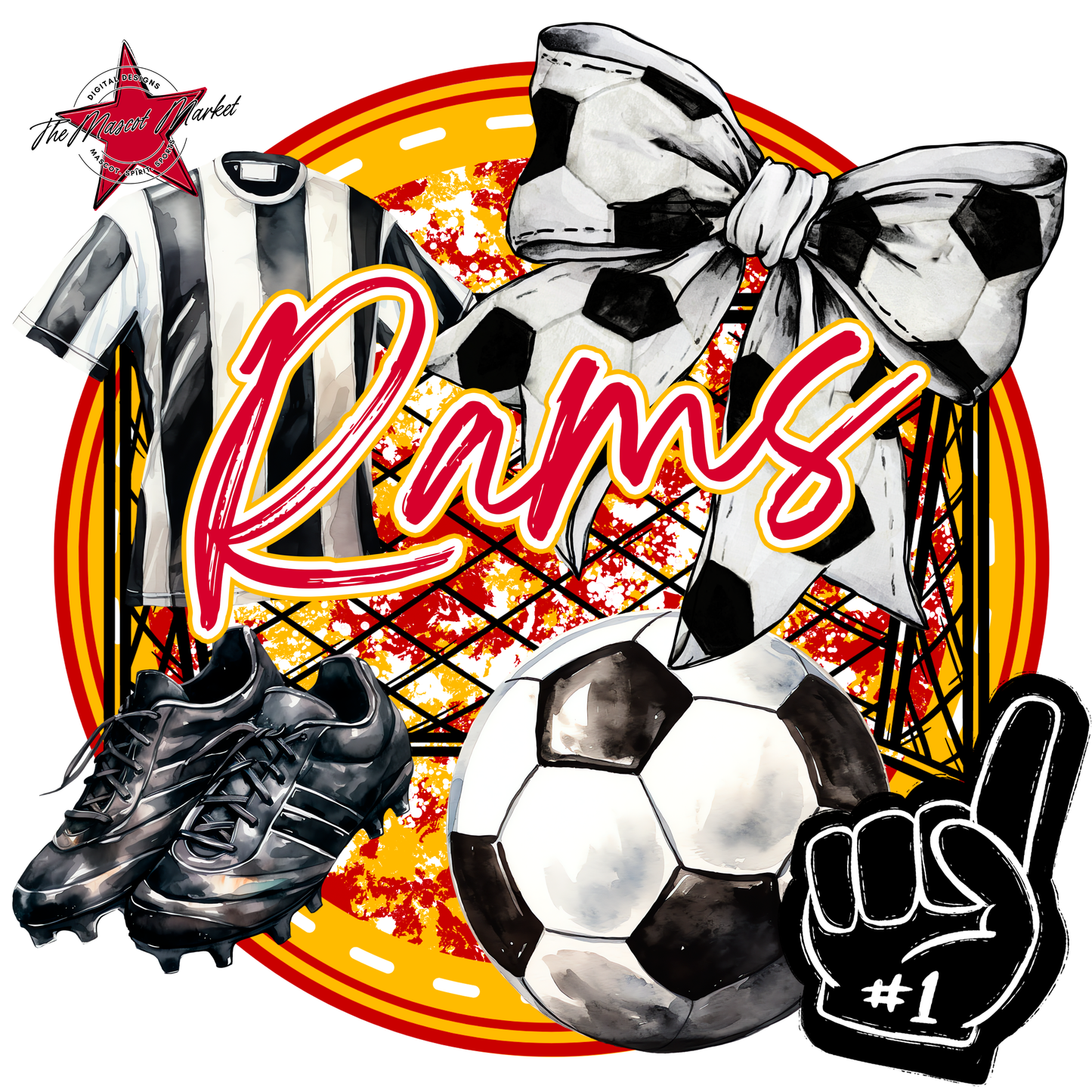 Rams Circle Soccer Design-Red-Yellow